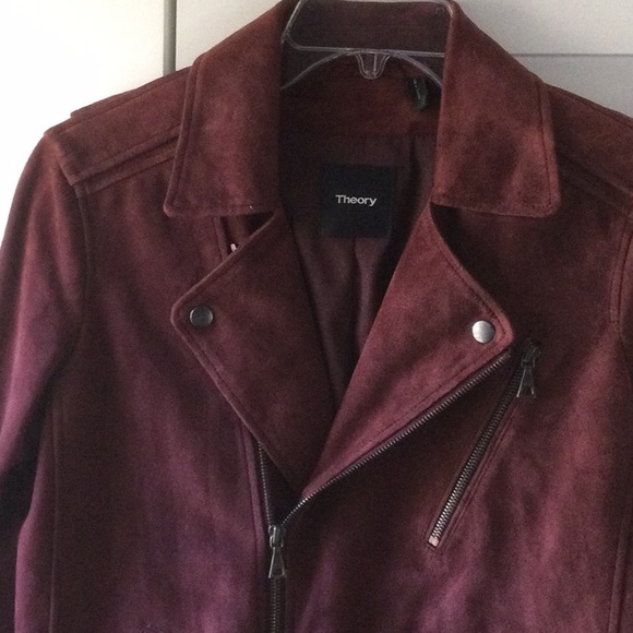Theory Maroon Lamb Suede Biker Jacket - Picture 5 of 5